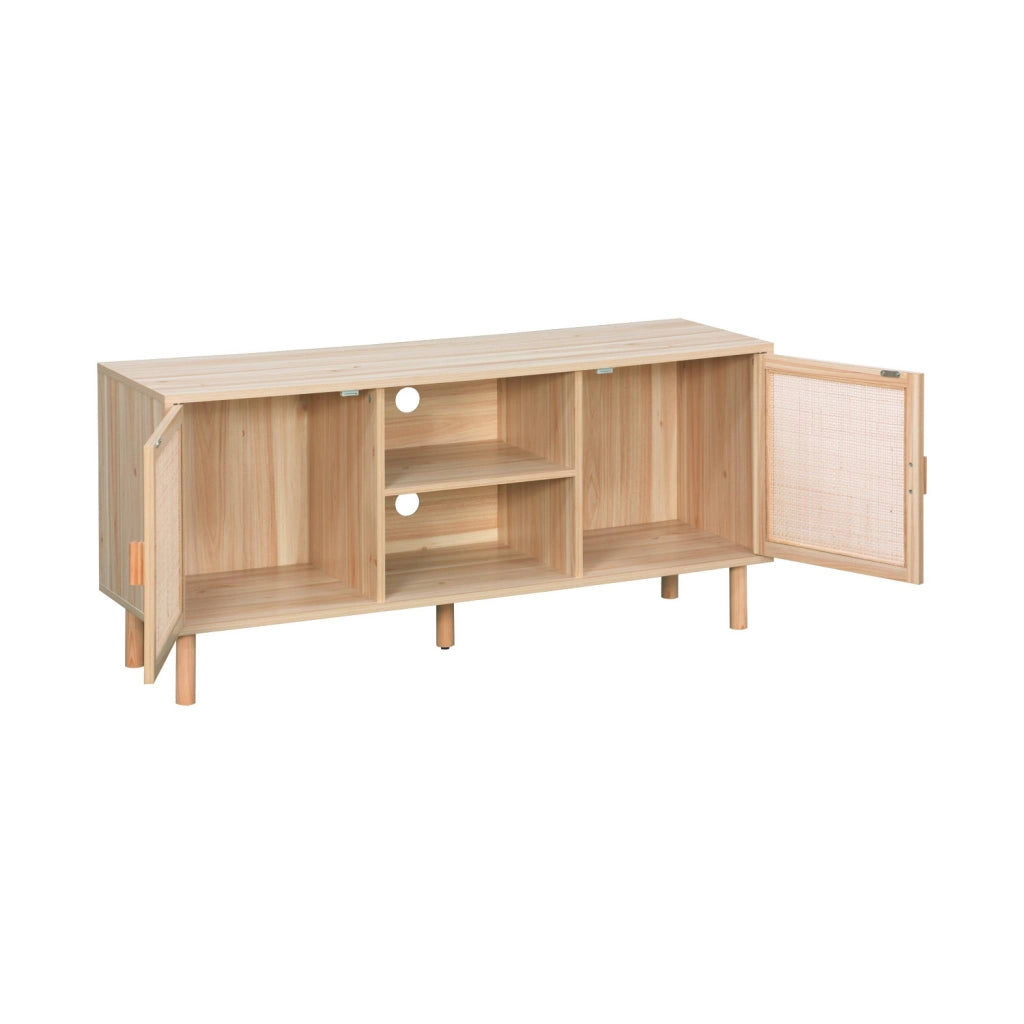 Mobile tv effetto canna e legno, 120cm, marrone naturale