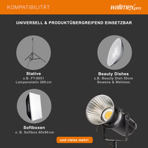 Niova Plus 500 Daylight, Faretto LED per fotografia, luce video 500 W dimmerabile, con riflettore Bowens e diffusore, con tecnologia COB-LED, per studio fotografico