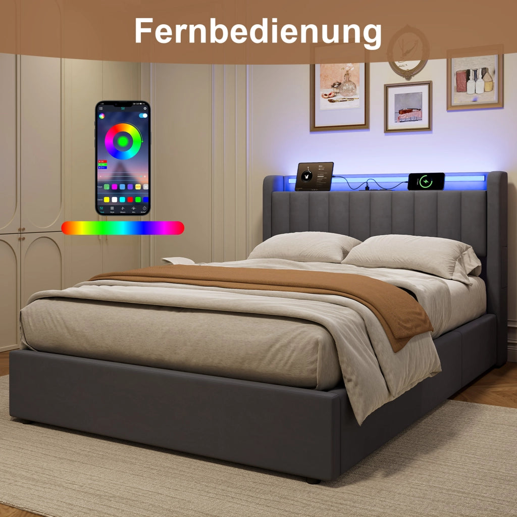 Letto contenitore 140x190 cm, colore grigio