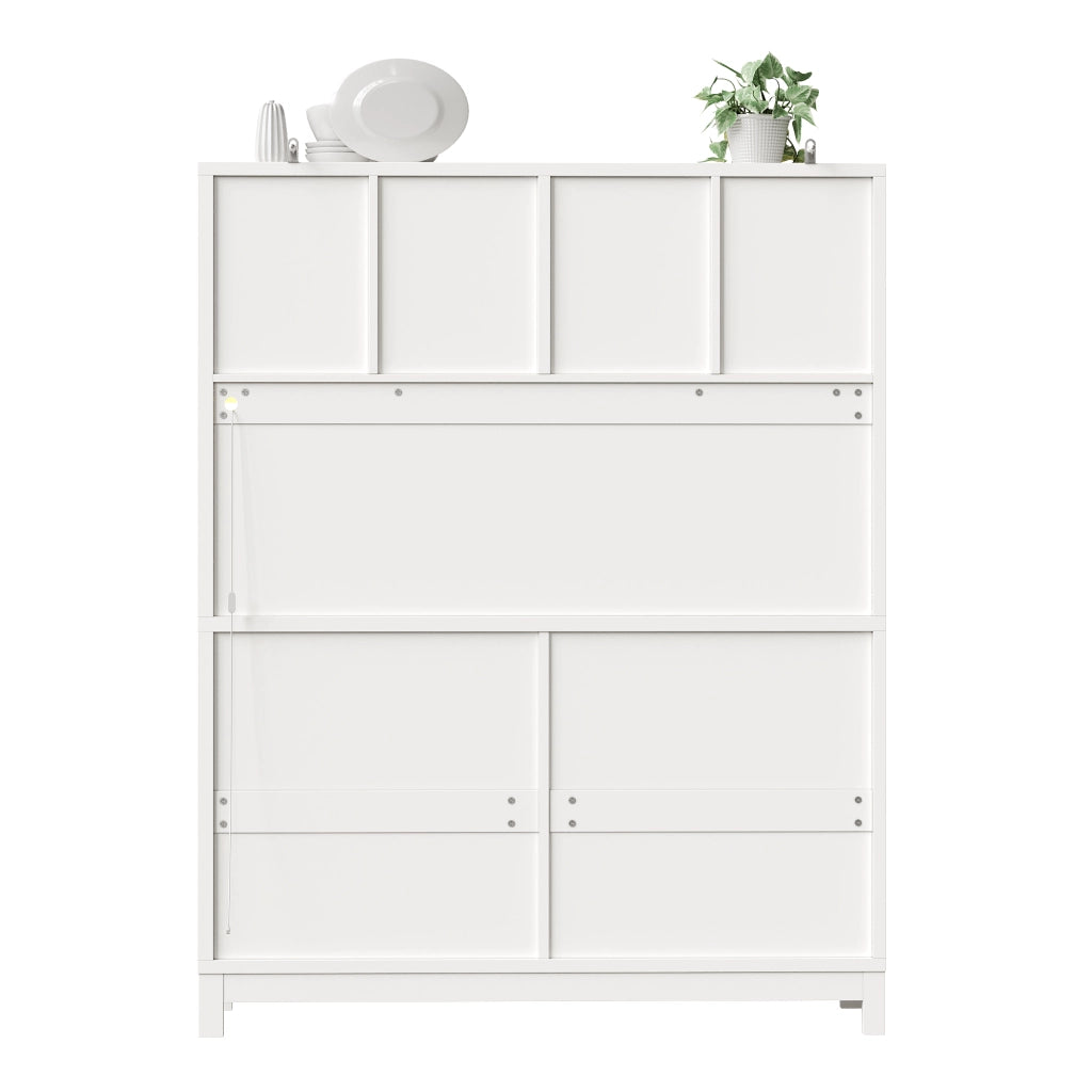 Credenza con 4 cassetti; ripiani regolabili e LED RGB - per cucina - bianco