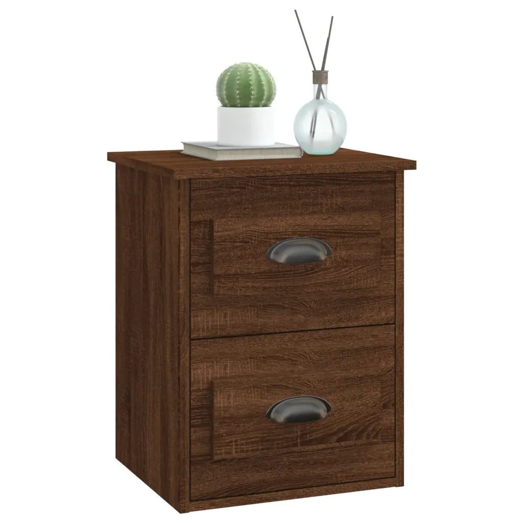 Set di 2 Comodini | Armadio da Notte | Mobiletto da notte a Parete Rovere Marrone 41,5x36x53 cm