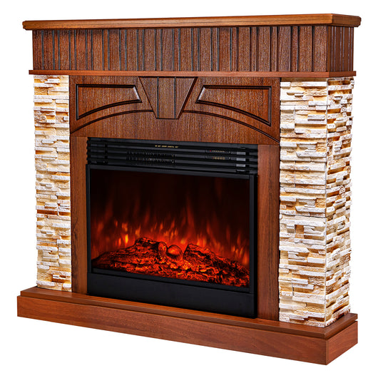 Camino Elettrico da Pavimento 113x127x31 cm Effetto Fiamma 1950W Zeus & Mirabella Noce