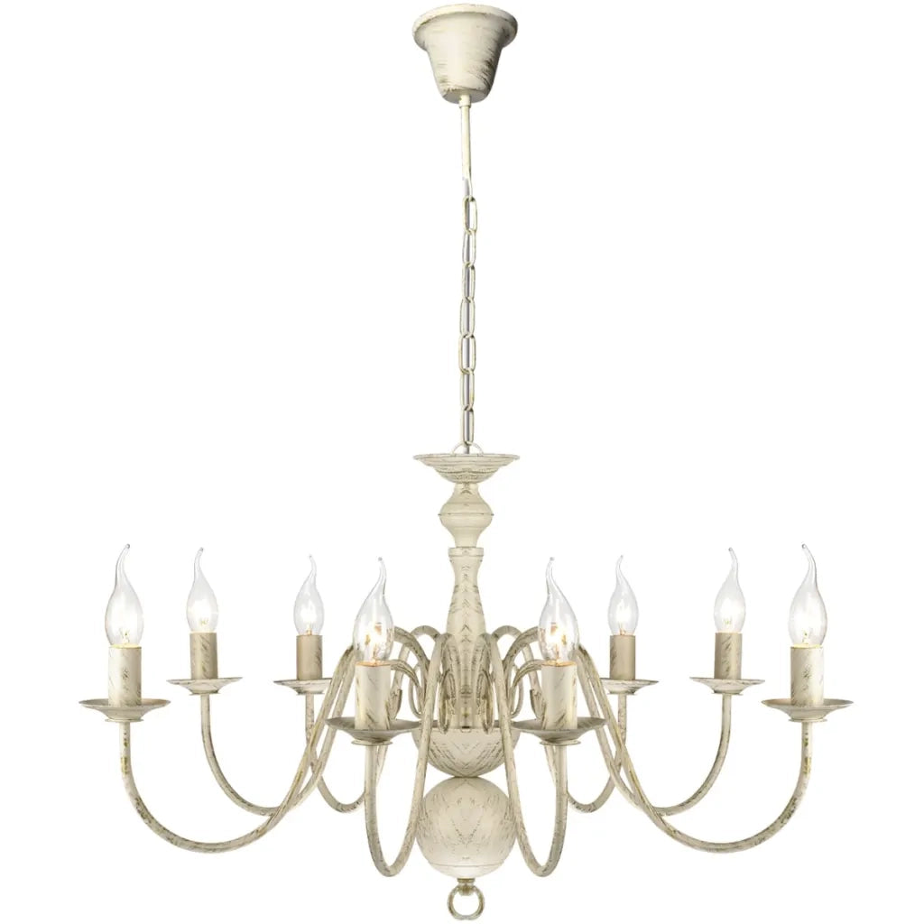 Lampadario Stile Antico Metallo Bianco 8 Lampadine E14 CFW6187430