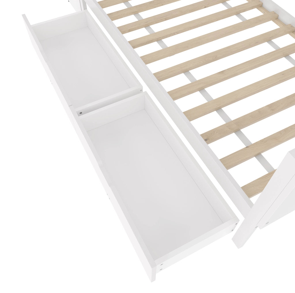 Letto 90x200 cm con scrivania; 2 cassetti e ripiani in legno bianco