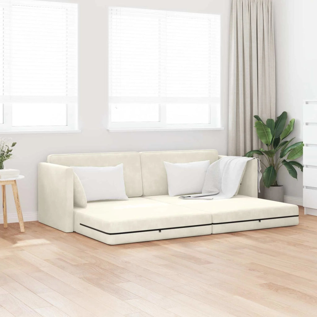 Divano-letto da pavimento Crema 213 x 70 x 77 cm Velluto 4106732