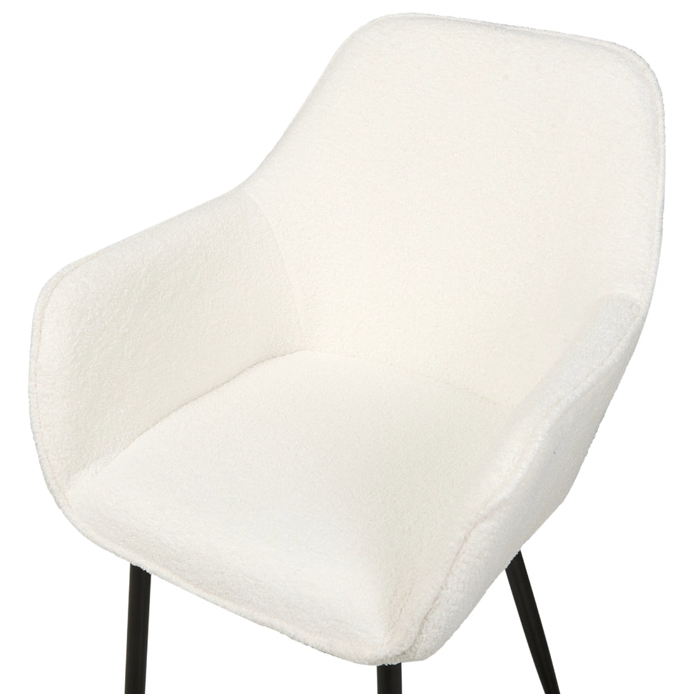 Set di 2 sedie da pranzo in tessuto bouclè bianco braccioli schienale intagliato gambe in metallo moderna industriale