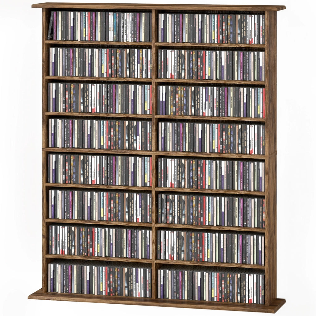 Cassettiera per CD e DVD con 16 scomparti e 12 ripiani regolabili ¨C Minimal ¨C marrone