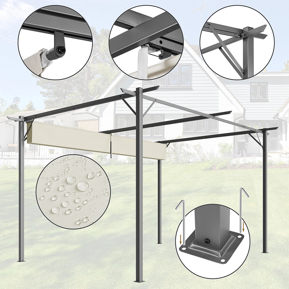 Pergola Gazebo Retrattile da Giardino 3x4 Metri Beige Anti UV e Impermeabile