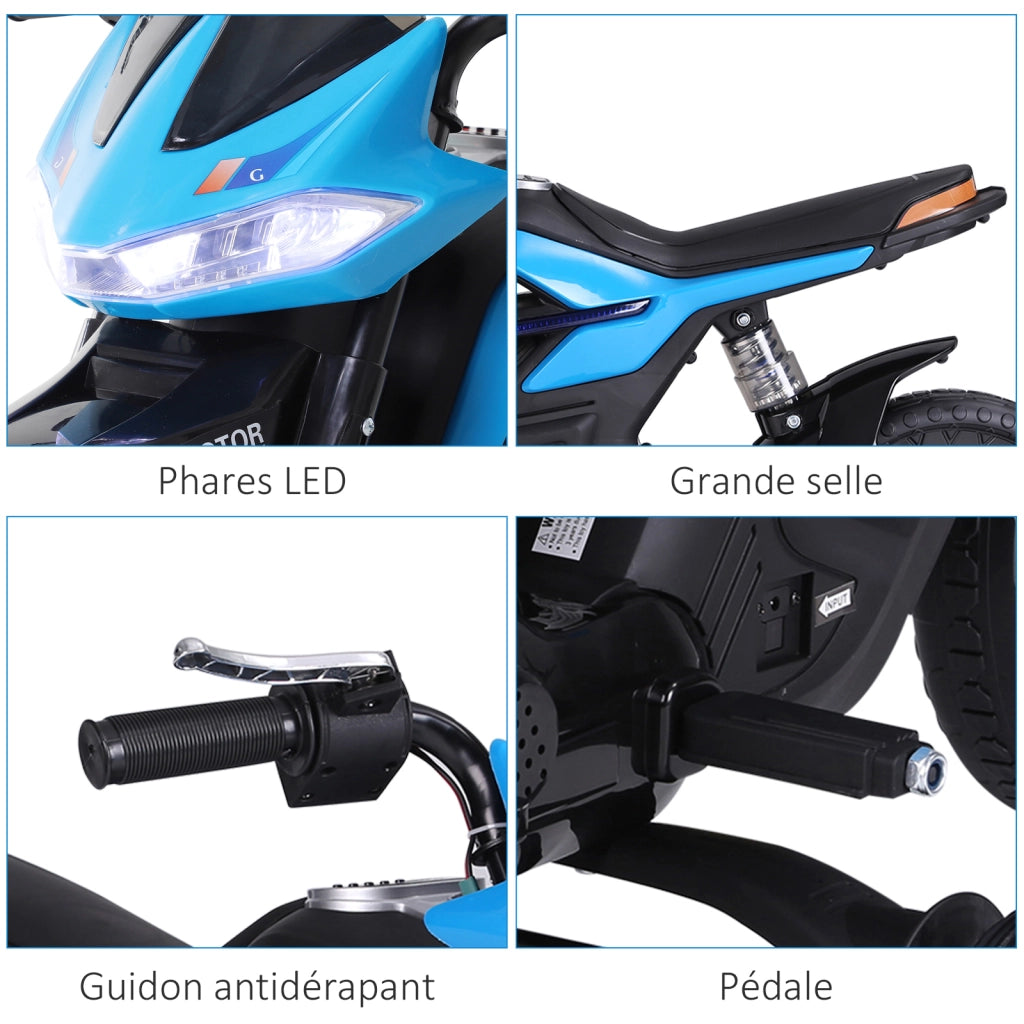 Moto Elettrica Bambini 3-6 Anni con Luci e Suoni ¨C zephmum ¨C Blu