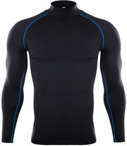 Maglietta termica per allenamento uomo - Lunghe maniche - Nero e Blu - T-shirt sport - Adatto per atleti