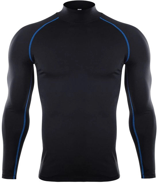 Maglietta termica per allenamento uomo - Lunghe maniche - Nero e Blu - T-shirt sport - Adatto per atleti