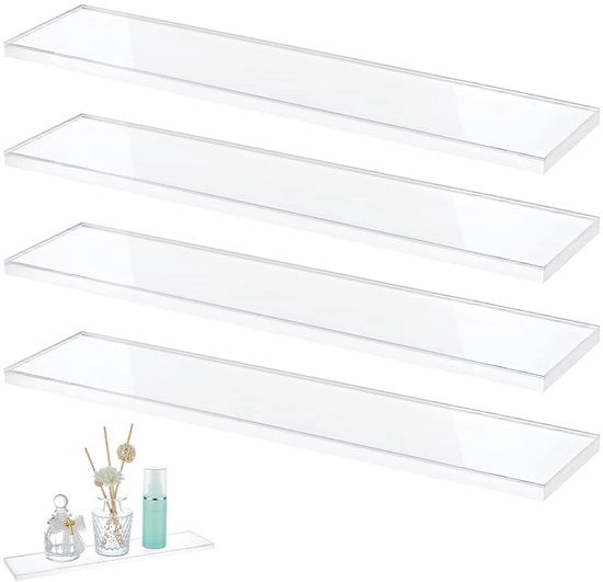 Pannelli di Display 4 pezzi - Acrilico trasparente - Montaggio ad aggancio alla parete - Organizzatori - Alzalivelli per display - 33 x 7,6 x 1 cm - Pannelli di display