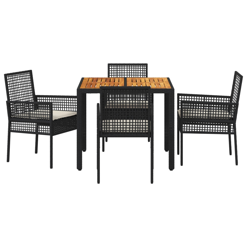 Set da Giardino da 5 Pezzi con Cuscini Nero in Polyrattan