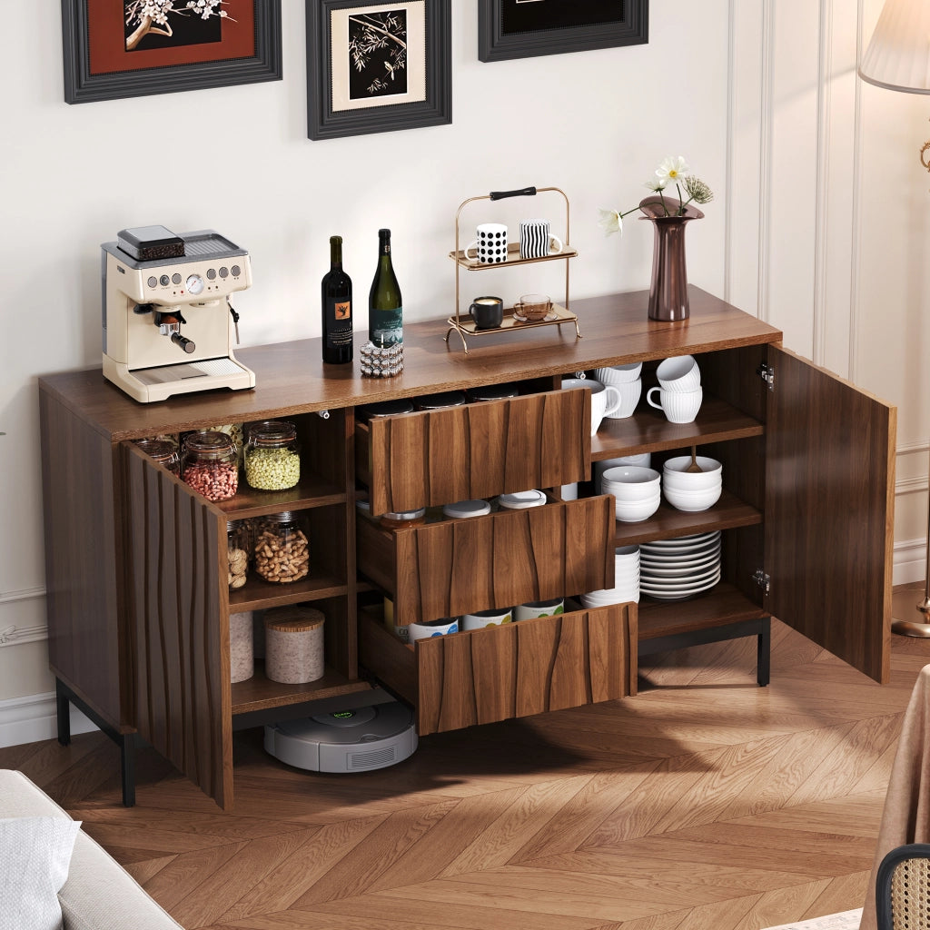 Credenza 150 cm in MDF con 3 cassetti, ripiani regolabili e struttura anti-ribaltamento