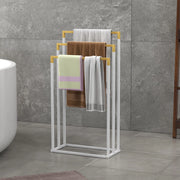 Portasalviette autoportante a 3 livelli in acciaio e bambù, bianco, 45 x 22,5 x 86 cm