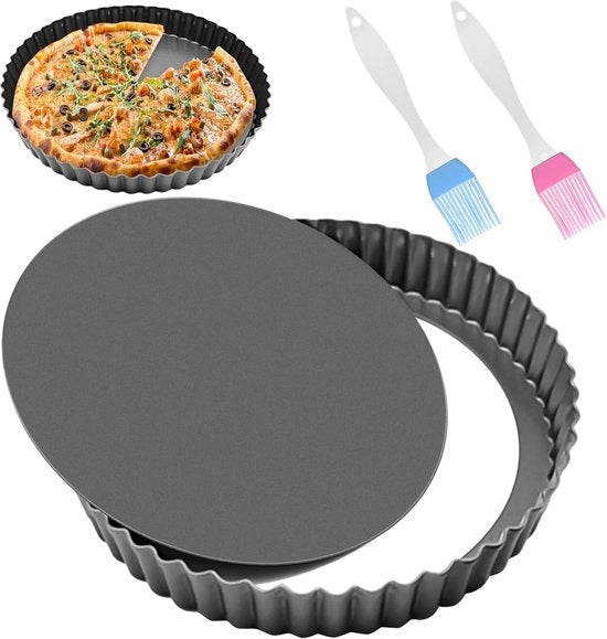 Torta a forma di tarta 28 cm con coperchio - forma di quiche e torta di frutta - superficie antiaderente e fondo rimovibile con 2 setole di silicone per tortelette