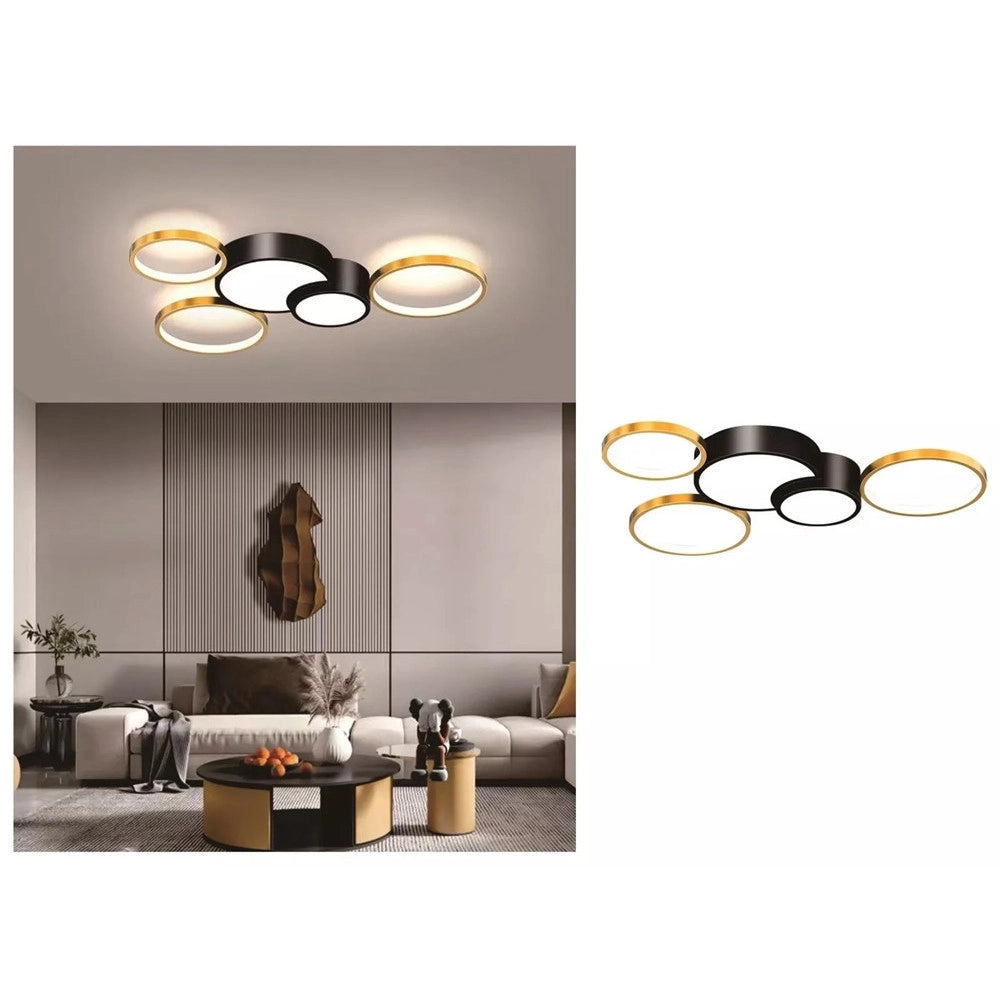 Trade Shop - Plafoniera Led 48w 5 Cerchi Oro Nero Lampada Da Soffitto Moderno Luce 4000k 70999 -