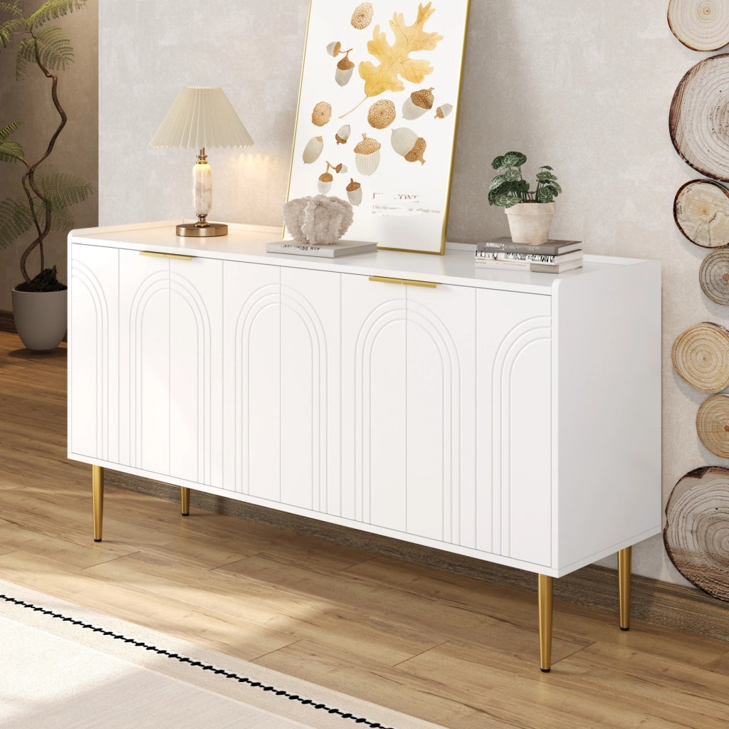 Credenza con 4 Ante e Ripiani Regolabili; Stile Lusso Moderno; in MDF; 140??38??75 cm; Bianco