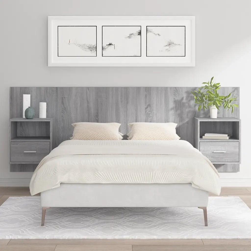 Testiera Letto con Comodini-Testiera con Contenitore in Legno Multistrato Grigio Sonoma 766389