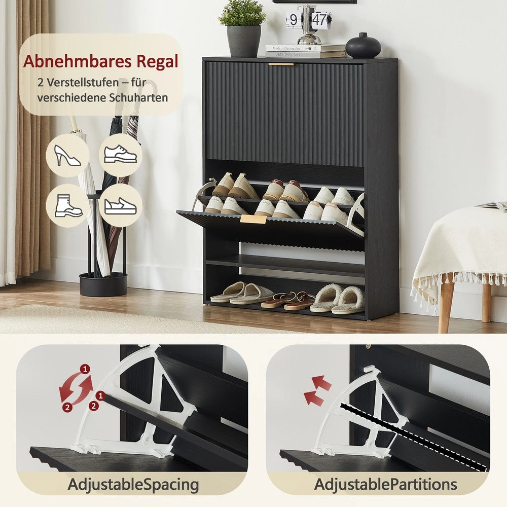 Scarpiera Slim con Anta Ribaltabile ¨C MINIMAL ¨C Nero, 80x24 cm, Salvaspazio per Ingresso
