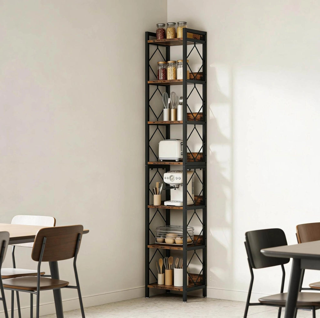 Libreria espositiva 34x34x200 cm nera/marrone rustico， 7 ripiani