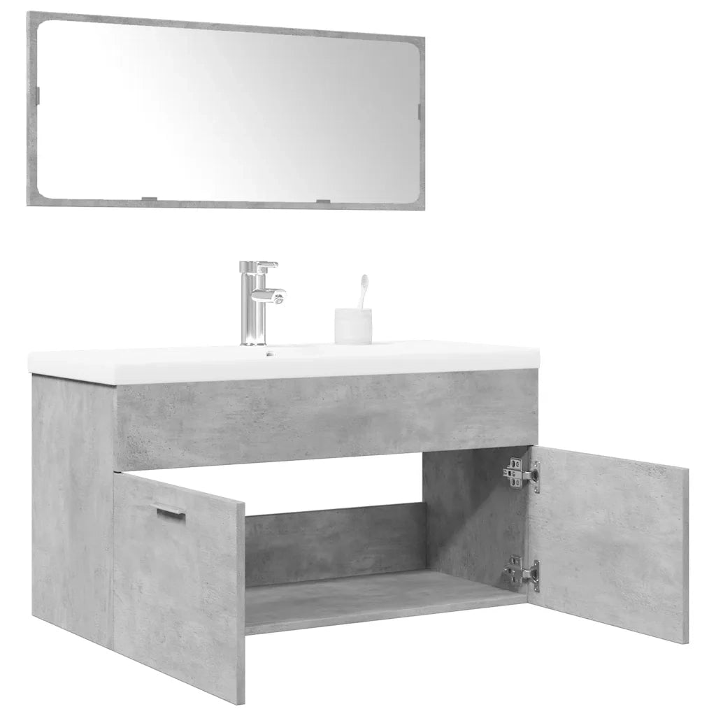 Set Mobili da Bagno | Armadio da bagno 3 pz Grigio Cemento in Legno Multistrato