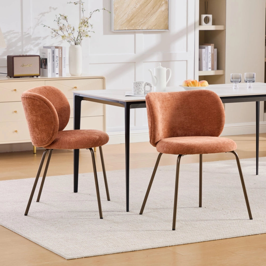 Sedie da Pranzo in Velluto con Schienale Curvo e Gambe in Metallo ¨C Xylo ¨C Arancione, Set 2 Pezzi