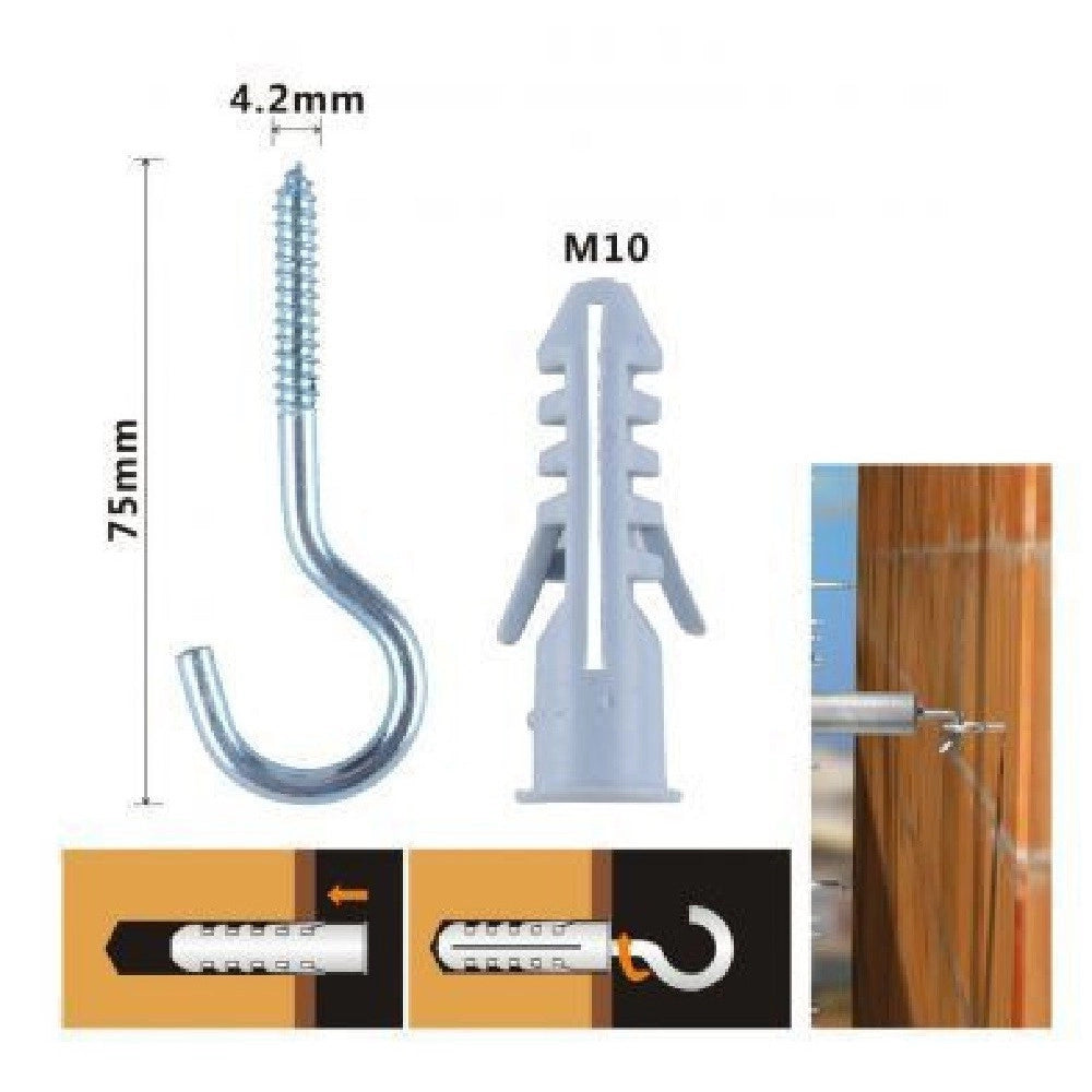 Trade Shop - Set 4 Pezzi Viti Vite A Gancio 4.2x75mm + Tasselli Con Alette Tassello M10 90740 -