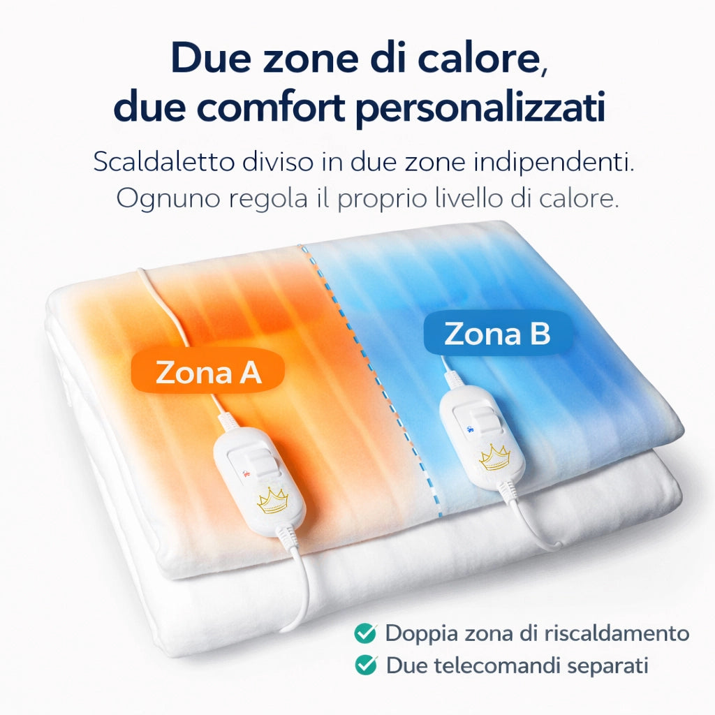 Scaldaletto coperta matrimoniale elettrico doppio 140x160 cm con 2 regolatori di temperatura 100% poliestere