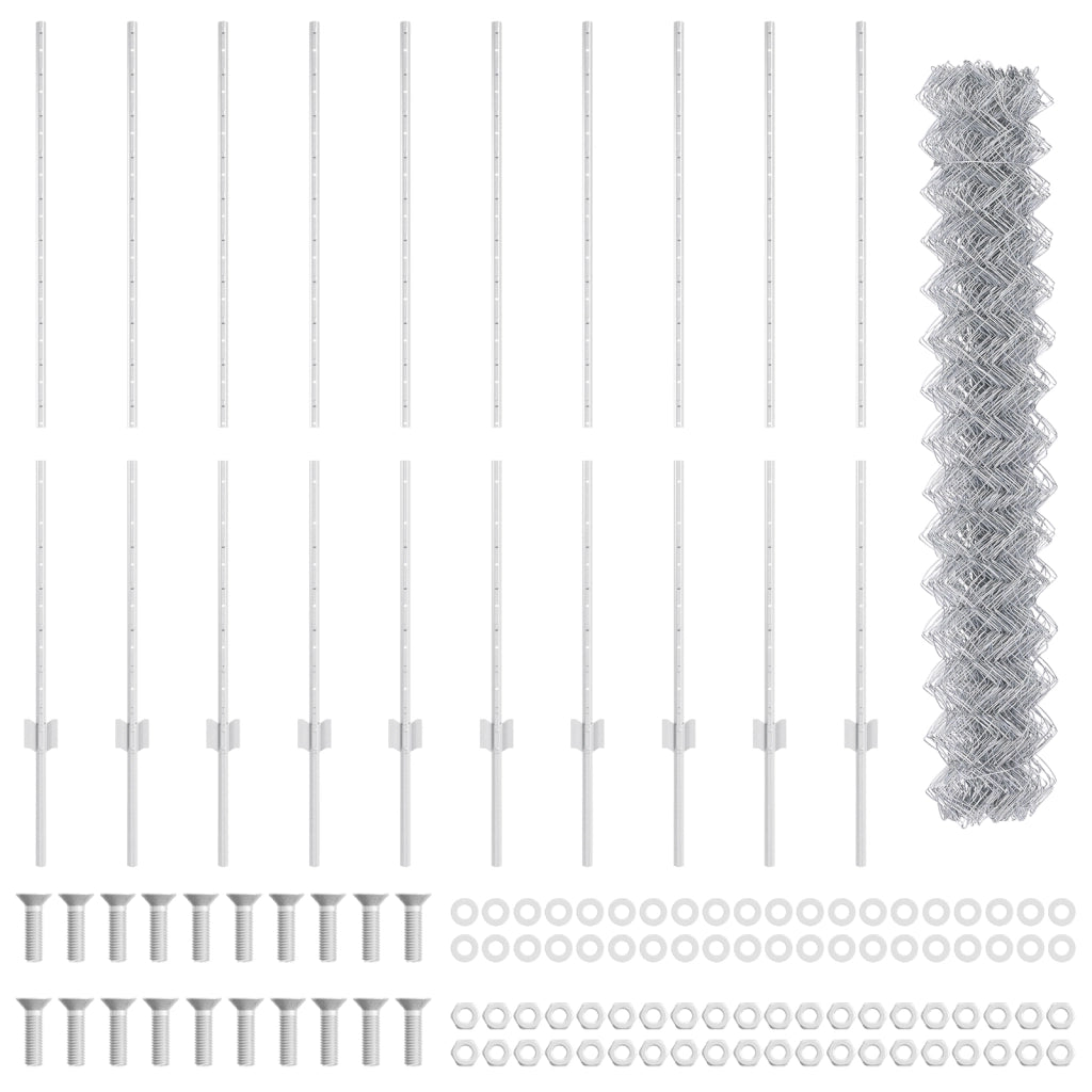 Recinzione a Maglie con 20 Post U Argento 1.4x10 m Acciaio