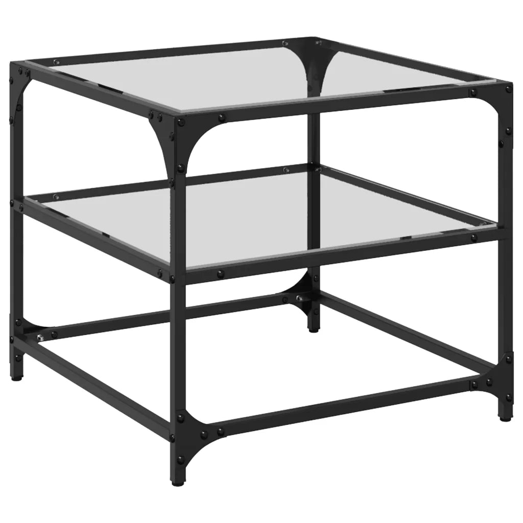 Tavolino Salotto con Piano Vetro Trasparente 50x50x45cm Acciaio 846007