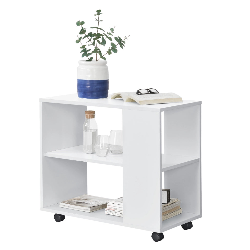 Tavolino Laterale Alvdalen con Ripiano e Rotelle 60 x 70 x 35 cm - Bianco [en.casa]