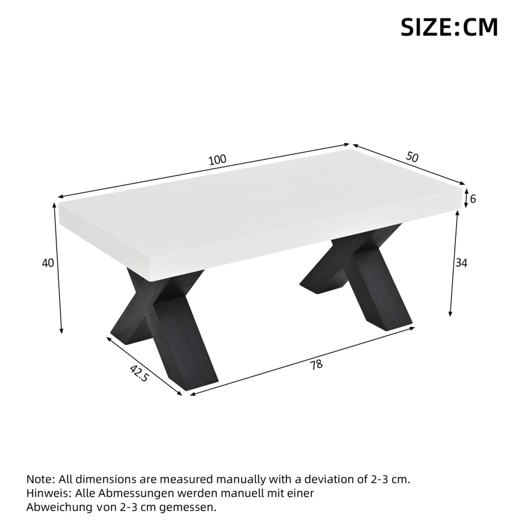 Tavolino da salotto rettangolare 100x50x40 cm in MDF bianco e nero; finitura lucida