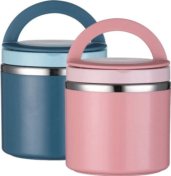 Due termos per cibo in acciaio inossidabile da 1000 ml per contenitori portatili (blu + rosa).