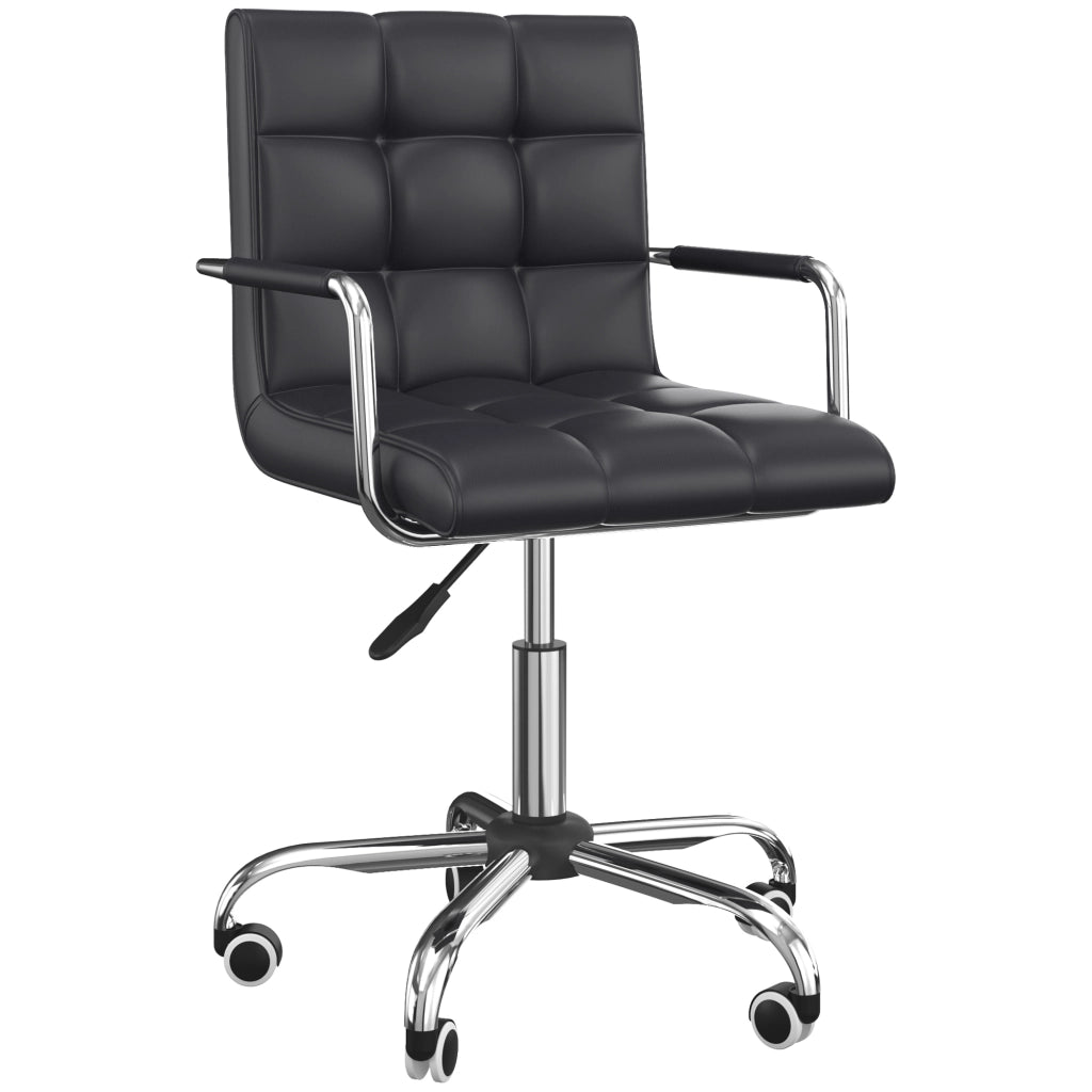 EasyComfort Sedia da Ufficio Ergonomica in pelle PU Nero, Sedia da Studio con 5 Ruote Girevoli, Imbottitura e Altezza Regolabile, 52.5x54x84-99cm