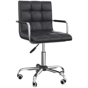 EasyComfort Sedia da Ufficio Ergonomica in pelle PU Nero, Sedia da Studio con 5 Ruote Girevoli, Imbottitura e Altezza Regolabile, 52.5x54x84-99cm