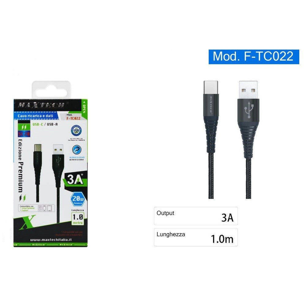 Trade Shop - Cavo Usb-a / Type-c 3.0a 1 Mt Dati Ricarica Rapida Per Smartphone Tablet F-tc022 -