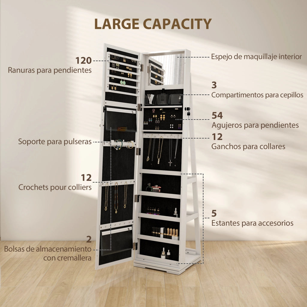 Specchiera Portagioie Girevole 360¡ã ¨C Xylo ¨C 38x38x160 cm Bianco Venato con Serratura