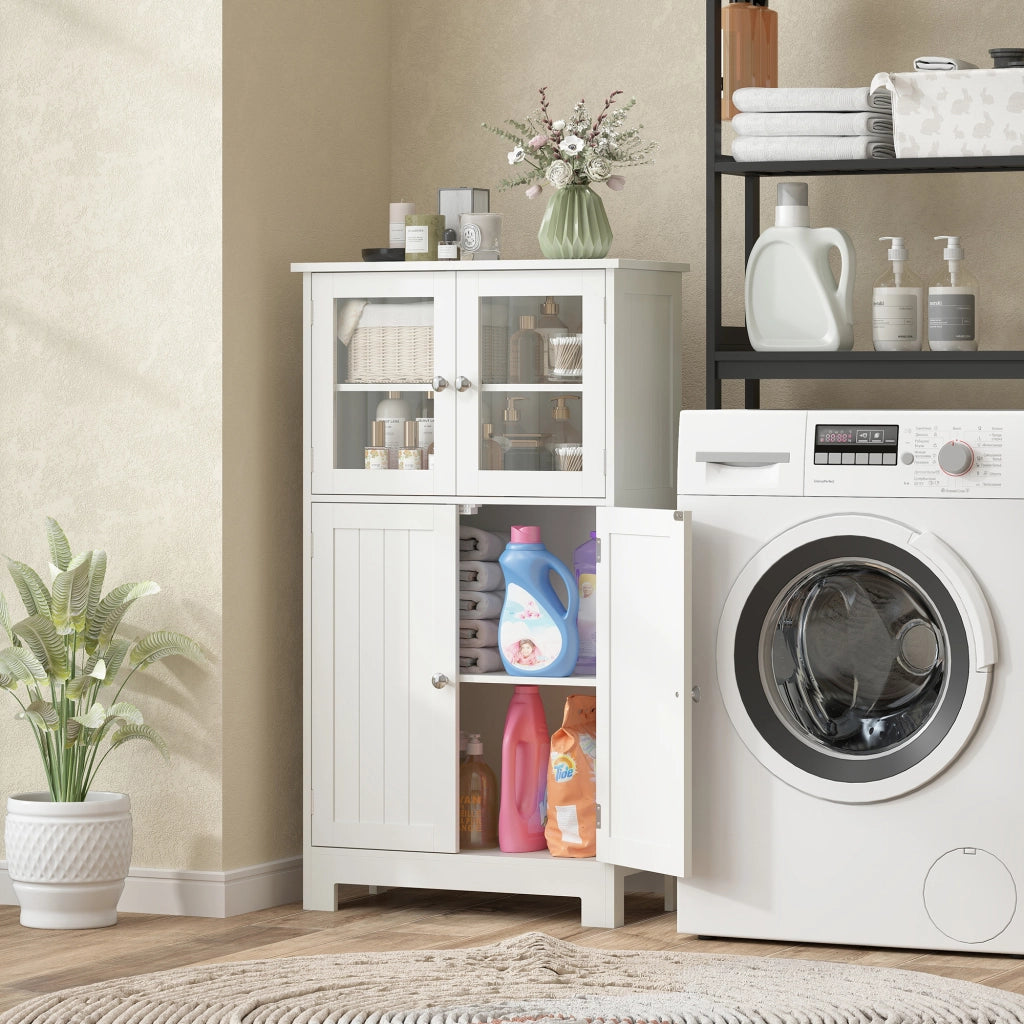 Mobile Bagno con due Ante e Ripiano Regolabile ¨C Zephmum ¨C Bianco 60x30x108.5 cm