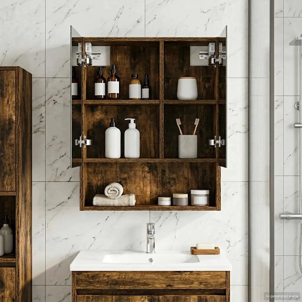 Mobiletto per specchio da bagno Rovere fumé 50 x 14,5 x 70 cm 889203