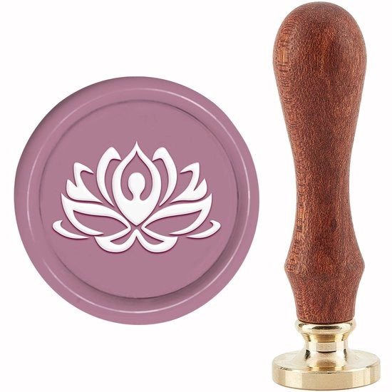 Stampa a cera con testa a forma di fiore - Rimosso con testa in ottone - 30mm - Maniglia in legno - Ideale per inviti e scrapbooking
