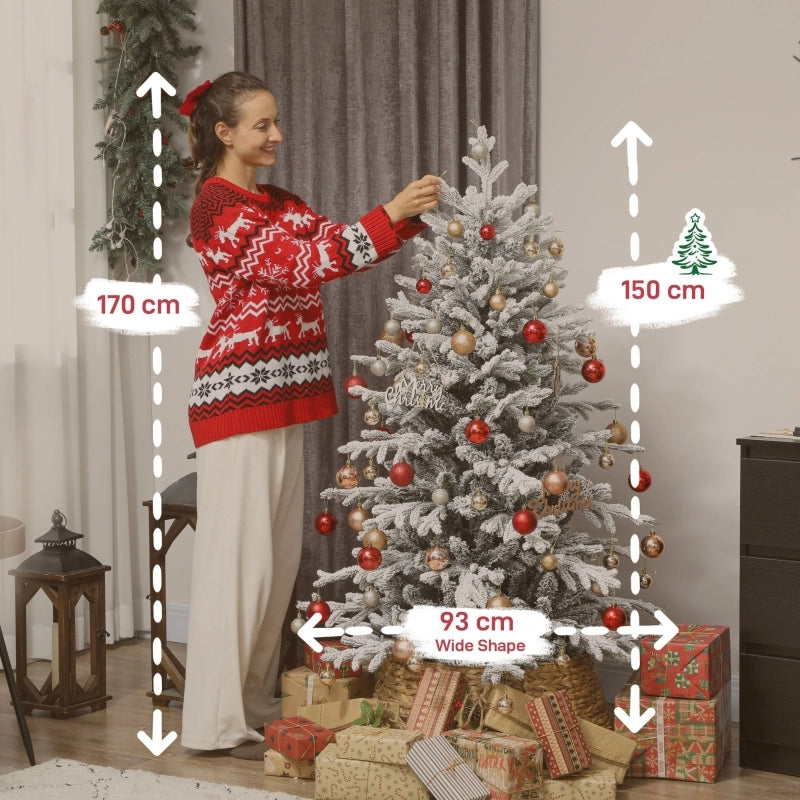 Albero di Natale artificiale, 150 cm, con neve, 1162 rami, supporto in metallo pieghevole.