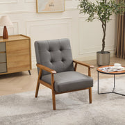 Fauteuil in pelle con struttura in legno e cuciture pull-point per soggiorno camera da letto home office grigio