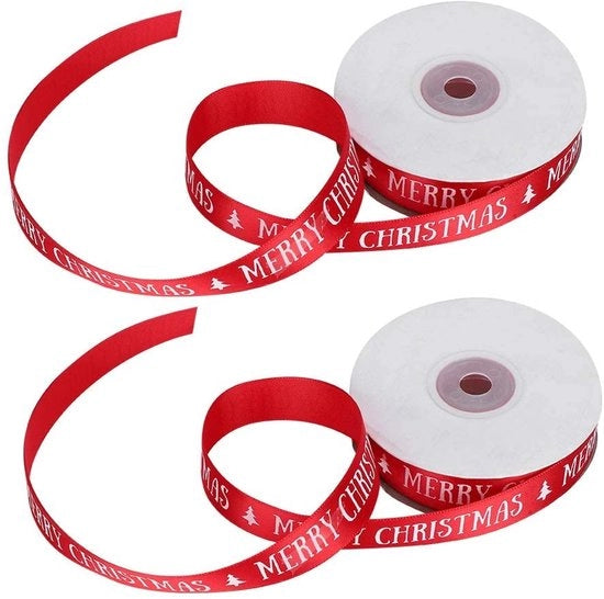 Cadeaulint per Natale 20 mm Largo - 2 Rulli - Lint Satinato - Cadeau di Natale - Decorazione - Lint di Alta Qualità Polyester