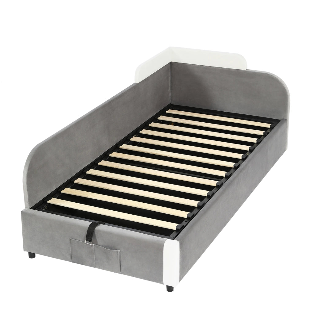 Letto imbottito 90x200 cm con contenitore idraulico e sponda morbida in velluto