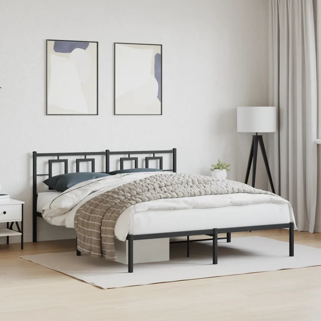 Letto matrimoniale | Letto per adulti | Giroletto con Testiera in Metallo Nero 150x200 cm