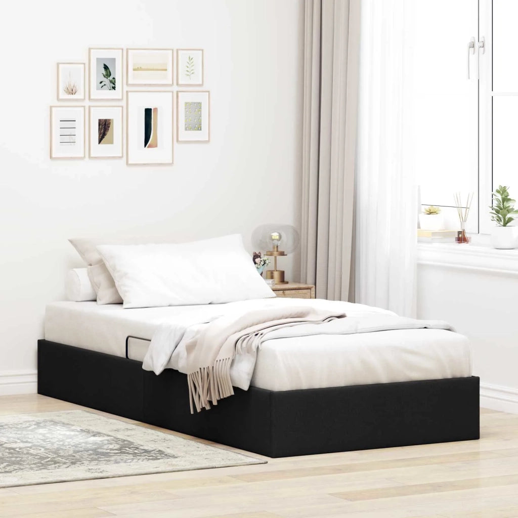 Letto ottomano con archiviazione Nero 90 x 200 cm Tessuto 3442798