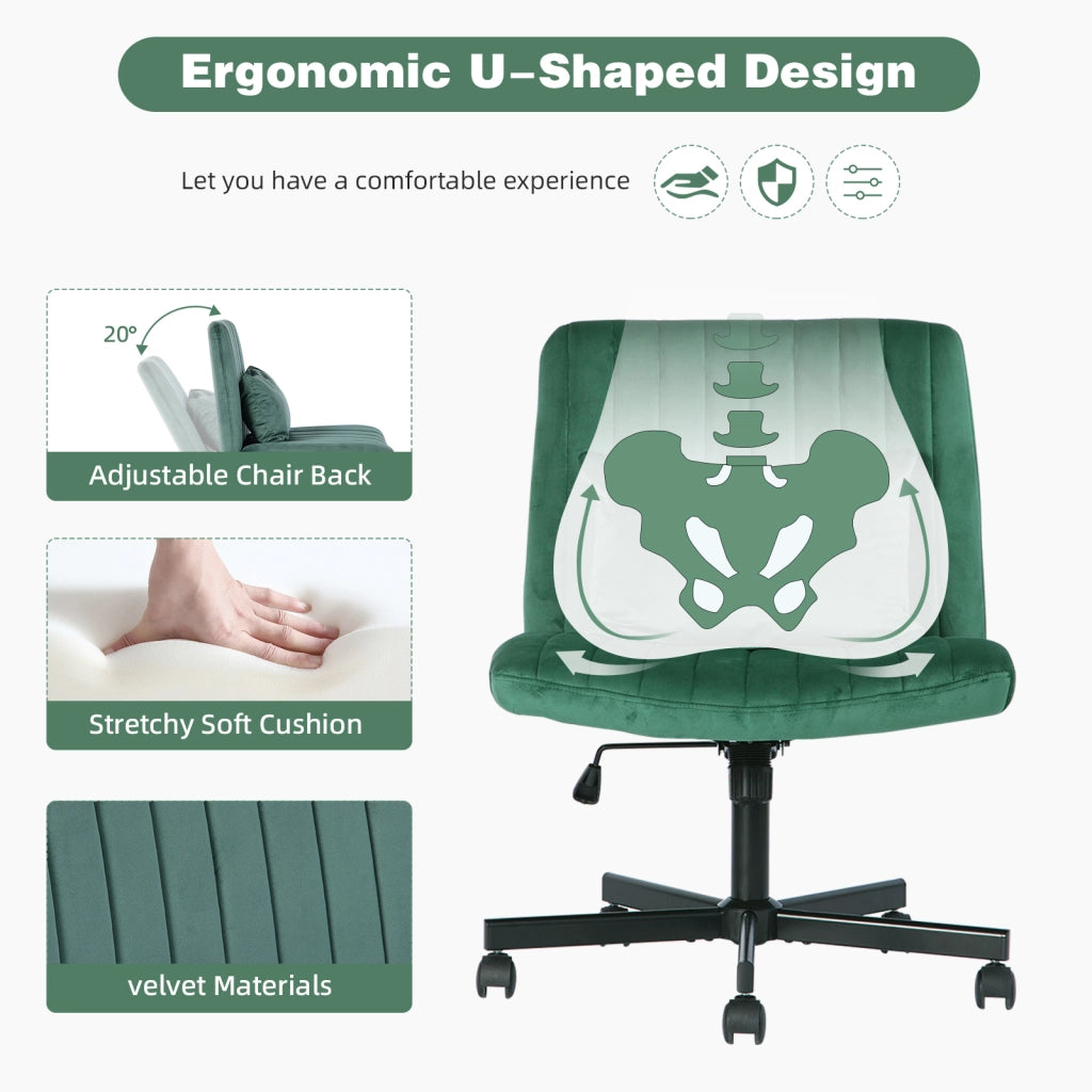 Sedia da ufficio per home office girevole e regolabile in altezza con ruote silenziose e cuscino in tessuto verde