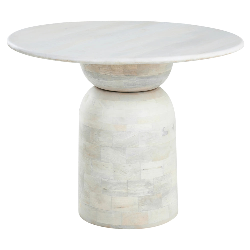Tavolo da pranzo in legno di mango bianco con finitura sbiancata ø 110 cm Struttura e base in legno massello Design moderno rotondo