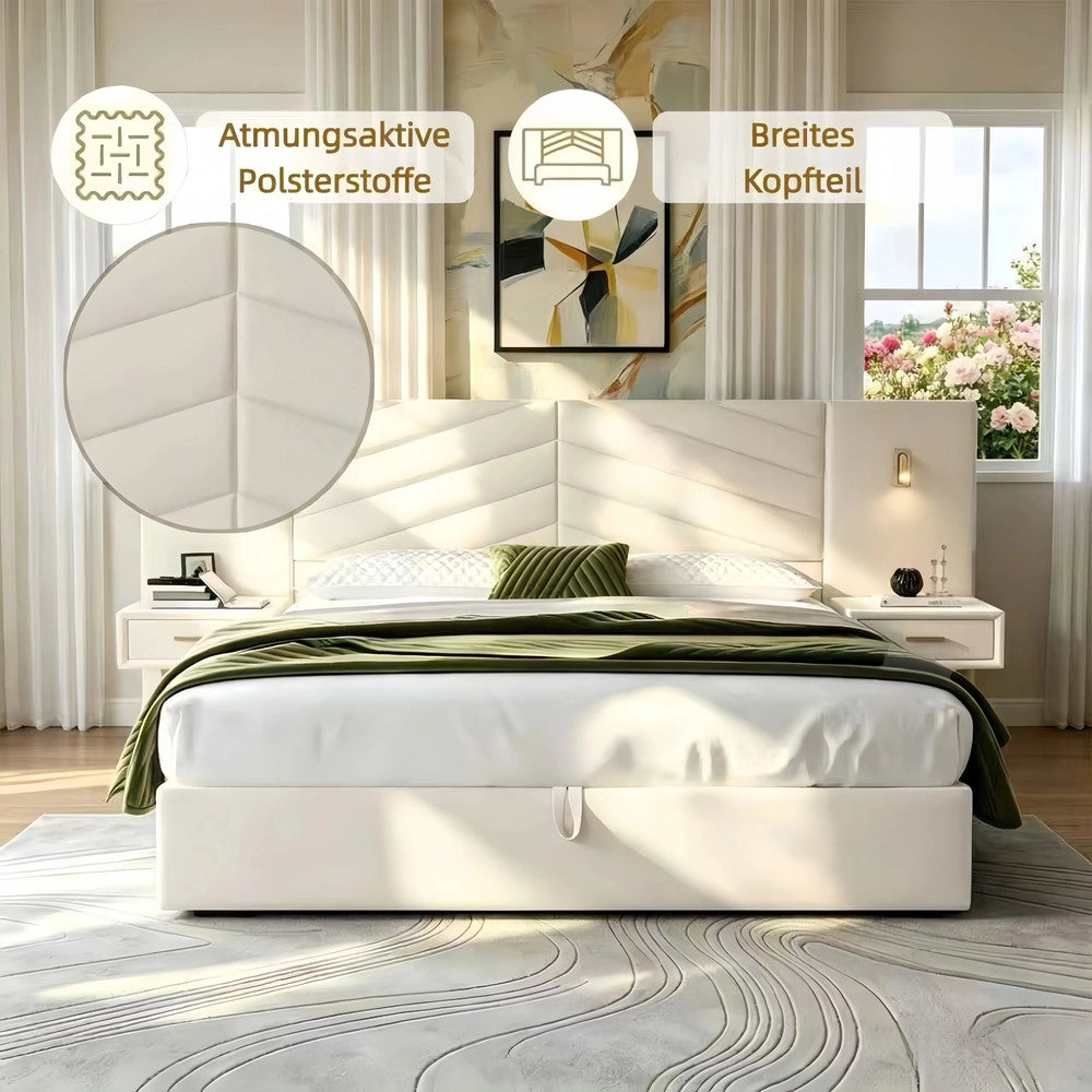 Letto Imbottito Contenitore con LED ¨C MINIMAL ¨C Velluto, 266x205x117 cm